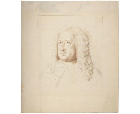 FOLLOWER OF THOMAS HUDSON, PORTRAIT OF GEORGE II, HEAD AND SHOULDERS, 25 X 21.5CM (SHEET), COLLECTORS STAMP VERSO, UNFRAMED 
