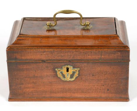 AN EARLY VICTORIAN BRASS MOUNTED MAHOGANY TEA CADDY, 23CM W, A VICTORIAN BRASS MOUNTED WALNUT JEWEL BOX, 27CM W, A 19TH C PRI