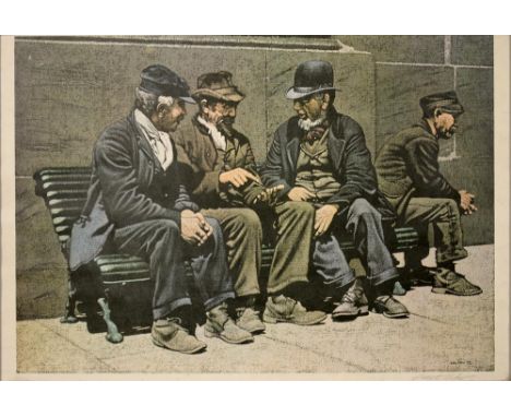 STUART WALTON, MEN ON A BENCH, LITHOGRAPH, SIGNED BY THE ARTIST IN PENCIL, 52 X 76CM 