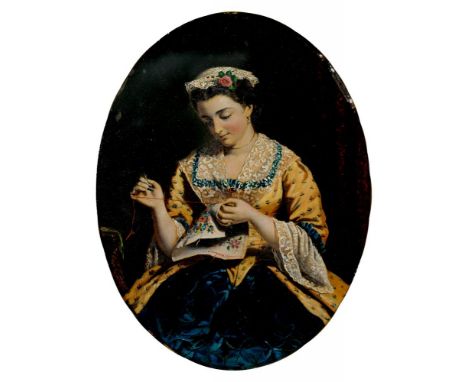 19TH C SCHOOL, PORTRAIT OF A LADY, OIL ON BOARD, OVAL, 23 X 17CM 