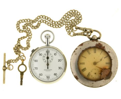 A GARRARD STAINLESS STEEL STOPWATCH AND AN ENGINE TURNED SILVER WATCH ON CHROME ALBERT ++STOPWATCH RUNNING, LIGHT WEAR CONSIS