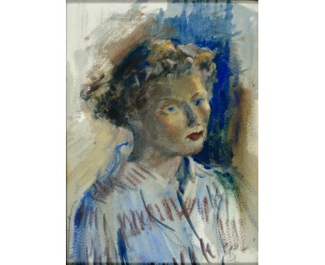 20TH C SCHOOL, PORTRAIT OF A LADY, SIGNED WITH INITIALS D L, WATERCOLOUR, 38 X 27CM 