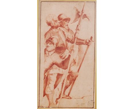 Veronese School - Old Master study of Soldiers, red chalk drawing, signed lower left '... di Paolo', and with indistinct coll