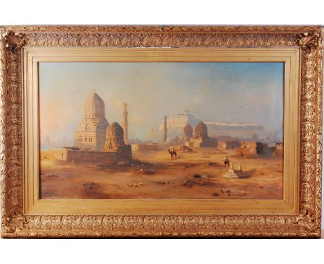 Circle of Frederick Goodall RA (1822-1904) - A View of Cairo with figures in the foreground, oil on canvas, 59 x 105cm    Con