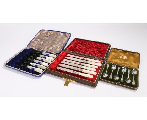 Cased sets to include six George V silver coffee spoons, London 1912, maker Josiah Williams &amp; Co (George Maudsley Jackson