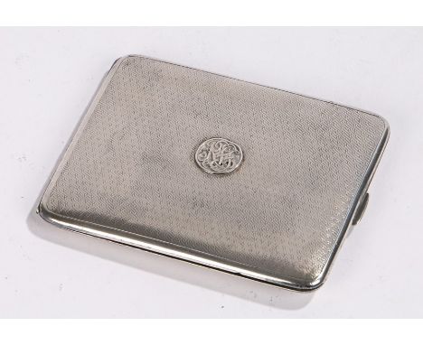 George V silver cigarette case, Chester 1923, maker Asprey &amp; Co Ltd, the engine turned exterior with central circular mon