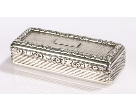 George IV silver snuff box, Birmingham 1829, maker Edward Smith, of rectangular form with vacant rectangular cartouche to the