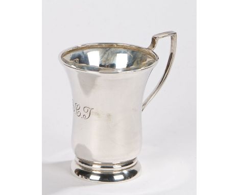 George VI silver christening cup, Birmingham 1950, maker Haseler &amp; Restall, with angular handle, the body of tapering for