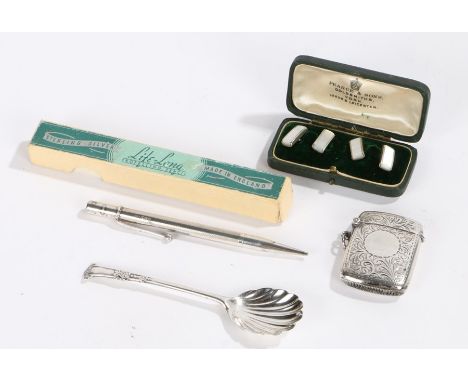 Silver, various dates and makers, to include Victorian silver teaspoons with shell pattern bowl, vesta case, propelling penci