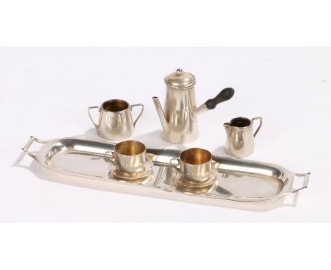 Edward VII silver miniature coffee set, Birmingham 1905, maker Cornelius Desormeaux Saunders &amp; James Francis Hollings (Fr