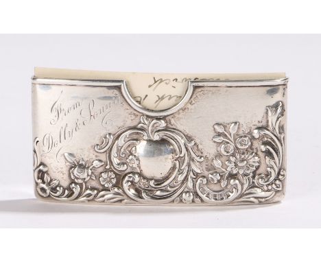 Edward VII silver visiting card case, Birmingham 1902, maker William Hair Haseler, the curved case with cast foliate and scro