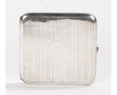 George V silver cigarette case, Birmingham 1916, maker Deakin &amp; Francis Ltd,  the engine turned exterior with vacant circ