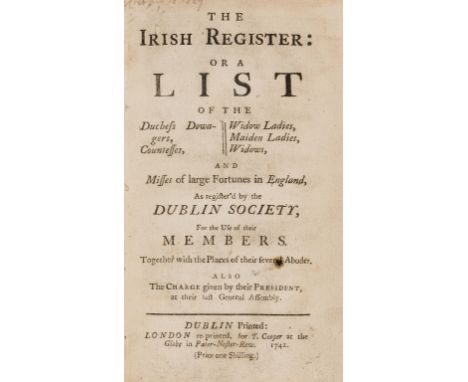 18th century Irish dating facilitator.- Irish Register (The); or a List of the Duchess Dowagers. Countesses, Widow Ladies, Ma