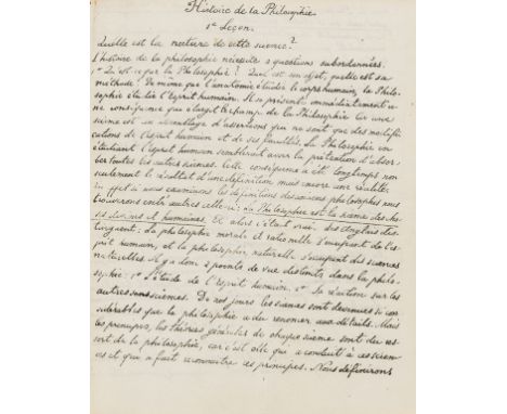Philosophy.- "Histoire de la Philosophie", manuscript in French, 116pp. excluding blanks, 2 ff. working loose, contemporary i