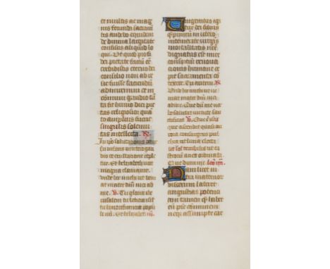 Breviary.- Leaf from a breviary, manuscript in Latin, on vellum, double column, Gothic bookhand, in light brown and red ink, 