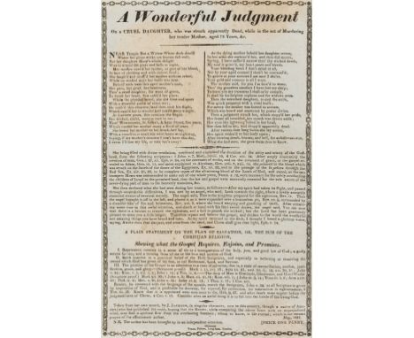 Broadside.- Matricide.- A Wonderful Judgment on a cruel daughter, who was struck apparently, Dead, while in the act of murder