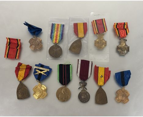 Belgium:&nbsp; assorted medals: WWI Victory 1914-18 Commemorative medal (3), Medal du Ordre du Leopold (3), Army Merit medal 