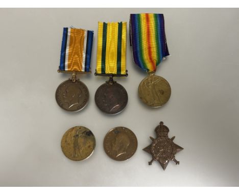 WWI damaged and copy medals 1914 Star C2329 L/CPL FAIRBAN R.A.S.C. renamed, broken suspension, Victory 8336 PTE. W. STODDART 