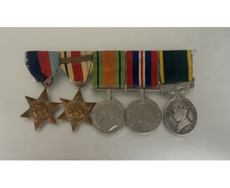 WWII group of five medals.&nbsp; 1939-45 Star, Africa Star, clasp 8th Army, Defence medal, War medal.&nbsp; Territorial Effic