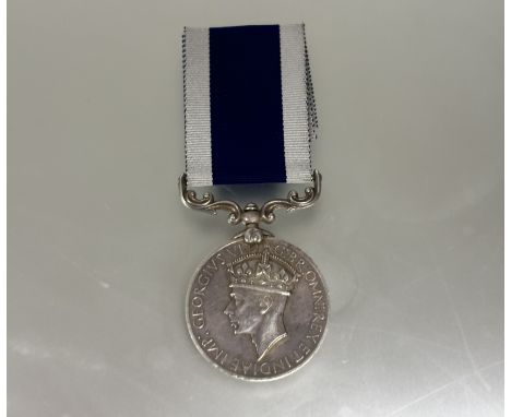 Indian Army l.S.G.C. medal GVIR 1752 CH. STO (TY) MOHD. QASIM R.I.N.&nbsp;filed at 3 o'clock, possible replacement medal, unu