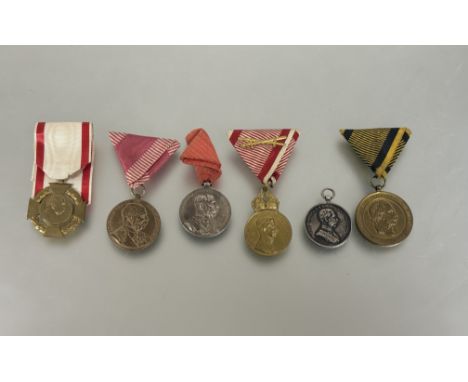 Austria-Hungary:&nbsp; assorted medals; Military Merit medal, Jubilee Cross 1848-1908, Bravery medal, Franz Joseph I, 2nd cla