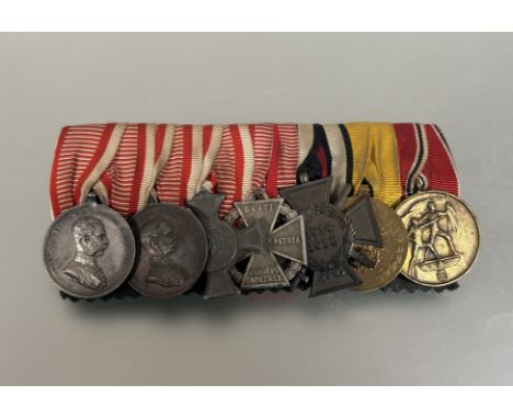 Austro-Hungarian Imperial German medal group of seven.&nbsp; WWI Bravery medal, Franz Joseph, silver, Bravery medal, bronze, 