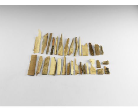Pleistocene Period, 110,000-12,000 years BP. Approximately thirty pieces of Woolly Mammoth tusk sections.  224 grams total, 2