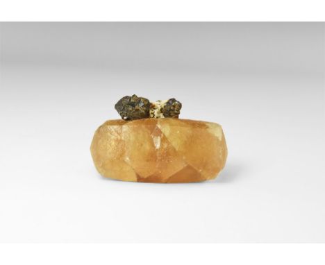 An unusual double-terminated calcite crystal from the Tri-State region of the USA, with accessory sphalerite and tetrahedrite