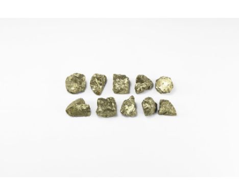 A group of iron pyrite specimen pieces. See Bonewitz, Dr. Ronald Louis, Rocks & Minerals, 2008, p.137. 460 grams total, 35-40