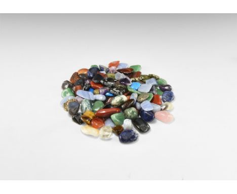 A group of one hundred 'tumblestone' polished pebbles which includes: agates, amethyst, citrine, obsidian, red jasper, turquo