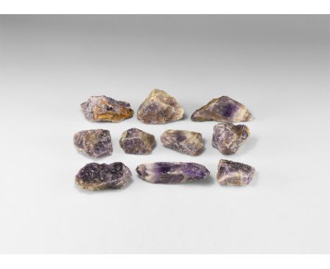 A group of ten chunks of banded amethyst of rich purple colour and faceted faces. See Bonewitz, Dr. Ronald Louis, Rocks & Min