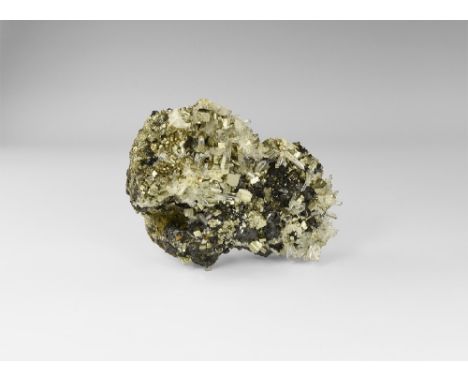 An attractive specimen of pyrite and accompanying quartz with accessory sphalerite; in old white card tray with old Gregory, 