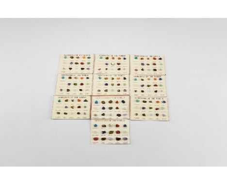 A group of ten 'Gemstones of the World' cards mounted with a variety of 'tumblestone' polished mineral samples and with descr