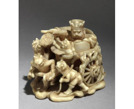 A late 19th century Japanese netsuke okimono from Meiji period. Signed Baishi? on the base. In carved elephant ivory portrayi