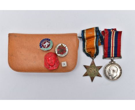 A PURSE WITH MEDALS AND ITEMS, tan colour purse with zip, together with a WWI medal assigned to '62371 GNR .G. ALLISON R.A' w