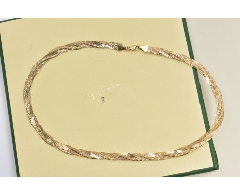 A 9CT GOLD ARTICULATED CHAIN, plaited flat chain, fitted with a lobster clasp, hallmarked 9ct Birmingham import, length 460mm