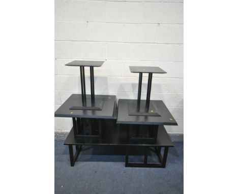 FIVE VARIOUS EBONISED FINISH OCCASIONAL TABLES, to include a rectangular coffee table, length 131cm x depth 60cm x height 40c