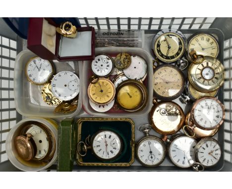 A BOX OF POCKET WATCHES, SPARE AND REPAIRS, to include three 'Ingersoll' open face pocket watches, a gold plated full hunter 