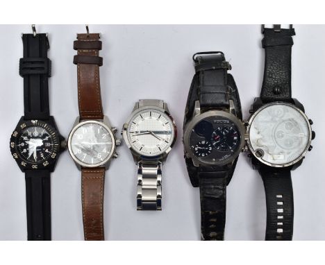 A BAG OF WRISTWATCHES, five gents large dial wristwatches (condition report: non tested, general light wear, overall conditio