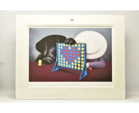 DOUG HYDE (BRITISH 1972) 'CONNECT FOR LOVE', a signed limited edition print depicting a figure and his dog playing Connect 4,