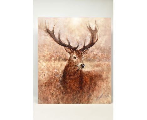 GARY BENFIELD (BRITISH CONTEMPORARY) 'NOBLE' a signed limited edition print of a stag, 13/195, with certificate, approximate 