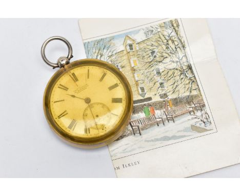 A SILVER OPEN FACE POCKET WATCH, key wound movement, round white dial signed 'Thos Taylor, 32 Exchange, Bradford', Roman nume