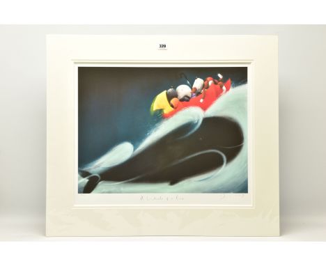 DOUG HYDE (BRITISH 1972) 'A WHALE OF A TIME', a signed limited edition print depicting dogs riding on a Whale's back, 35/395 