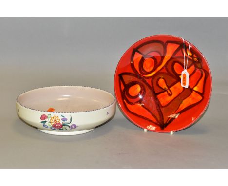 TWO PIECES OF POOLE POTTERY, comprising a Delphis red and orange bowl, diameter 20cm x height 3cm, printed backstamp and pain