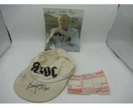 AC/DC baseball cap signed by Brian Johnson and Clifford Williams, concert ticket for music video shoot,  at Windsor, Berkshir