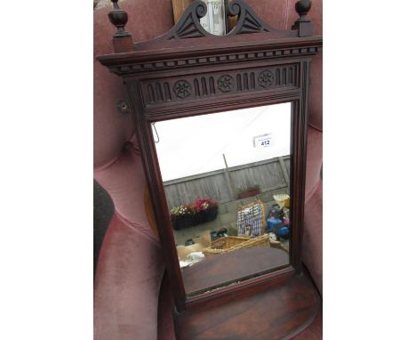 Edwardian mahogany wall mirror/shelf with carved detail 34cm x 73cm 