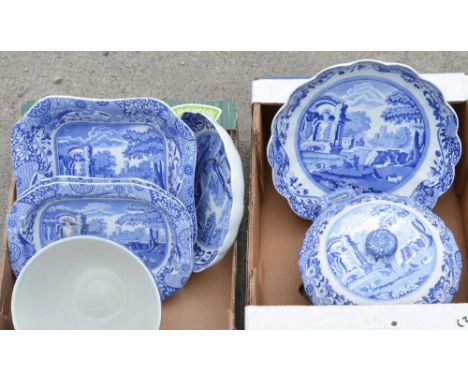 Collection of spode Italian pattern table ware including 2 shaped edge dishes, terrine and lid, large bowl, 2 rectangular dis