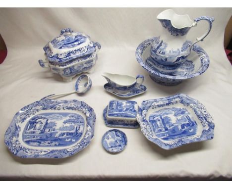 Spode Italian ware tureen with ladle gravy boat and saucer, jug and bowl, etc 