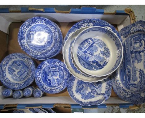 Collection of spode Italian pattern table ware including rectangular dish, deep dish, shaped plate with loop handle, 8 dinner