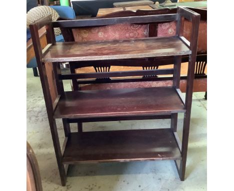 Mahogany folding three shelf book shelves H93cm W70.5 D29.5 
